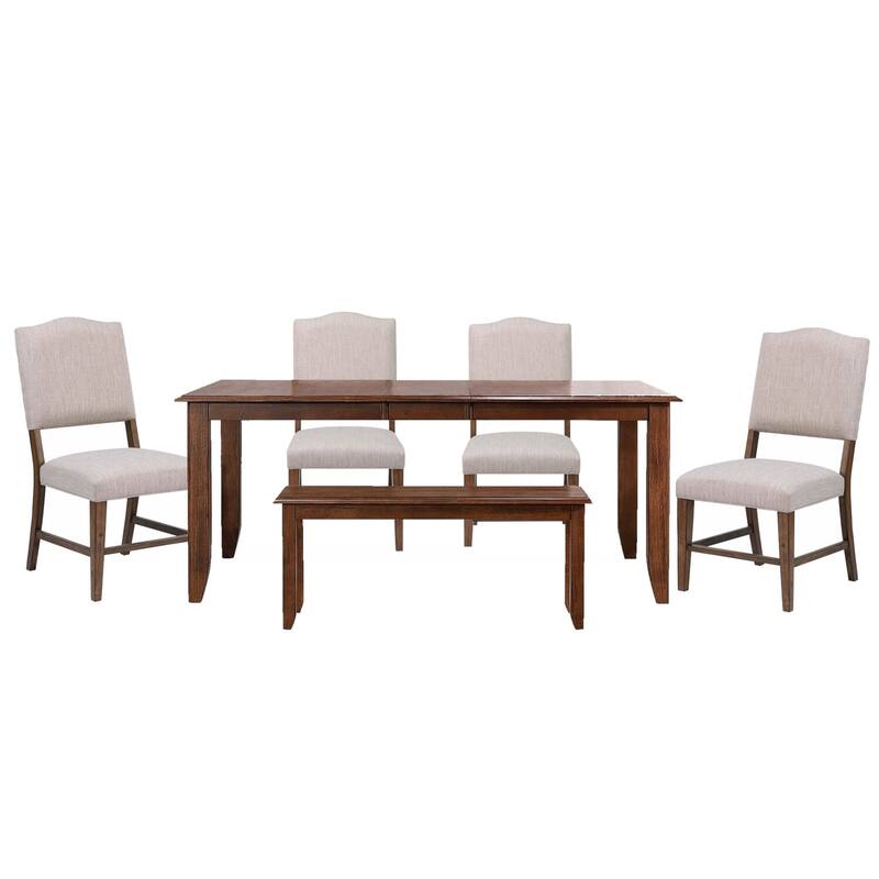 Extendable Dining Table Set Seats 8 - Rectangular Table with Bench & 4 Chairs