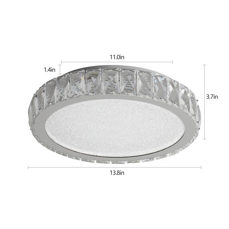 Crystal LED Ceiling Light, 13.8-Inch Flush Mount, 38W Dimmable Modern Fixture, Perfect for Living Room, Bedroom - Chrome