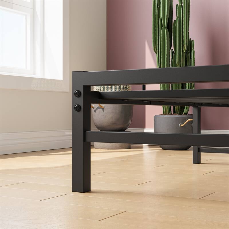 Twin Size Platform Bed Frame with Wood Headboard, No Box Spring Needed