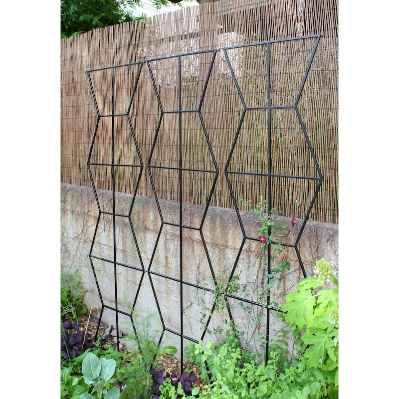 Achla Designs 84"H Black Powdercoated Wrought Iron Outdoor Garden Zigzag Screen Trellis
