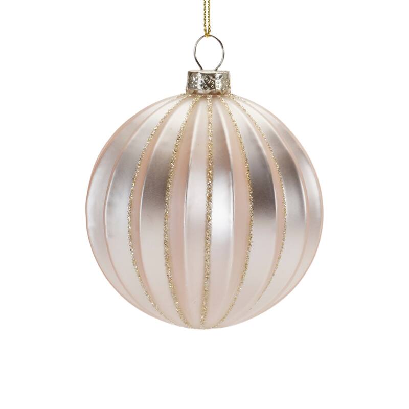 Metallic Ribbed Glass Christmas Ball Ornaments - 4" (101.6mm) - Silver - 6ct
