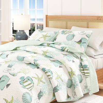 Linery & Co. Coastal Microfiber Quilt Set With Shams.