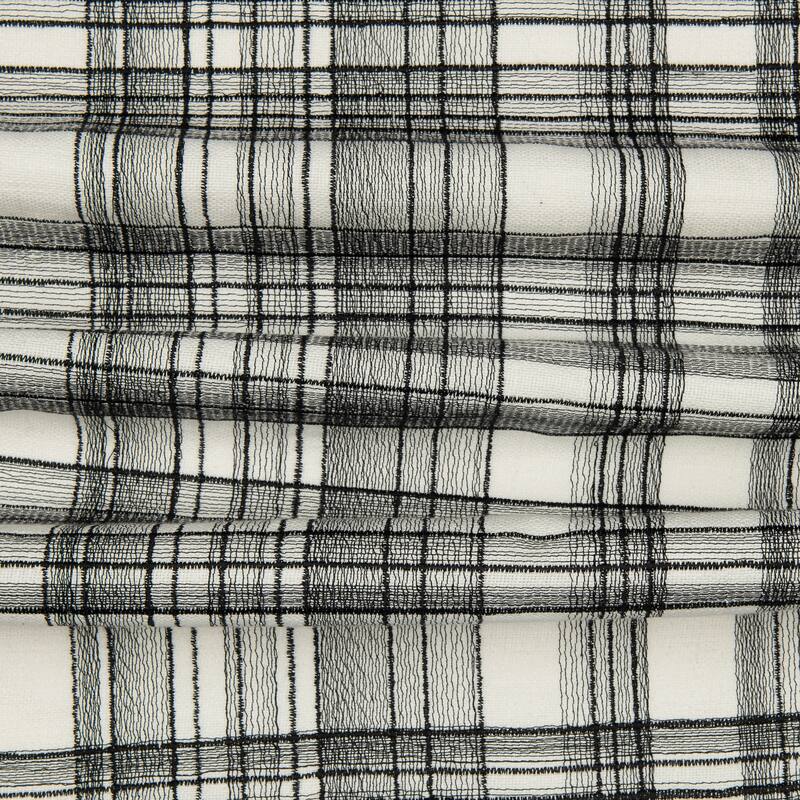 Handwoven Embroidered Plaid Throw Pillow - 20" - Cream and Black