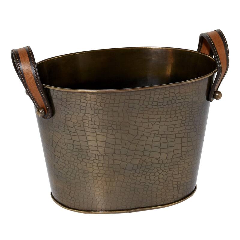 Stainless Steel Metal Ice Bucket with Leather Strap Handles - Bronze - Roche River Decor