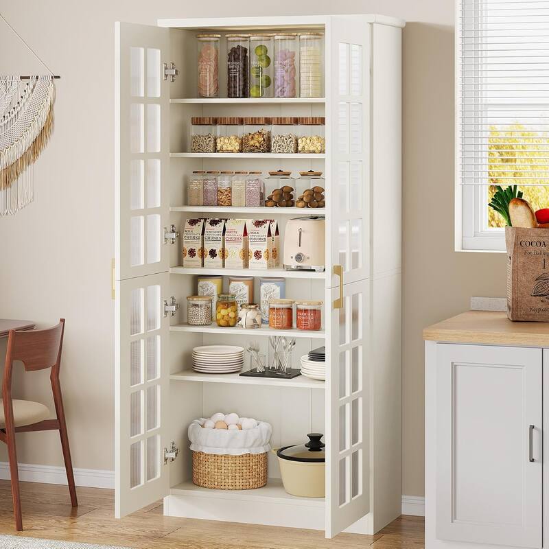 8 Tier Tall Modern Bookcase with Acrylic Doors, Adjustable Shelves