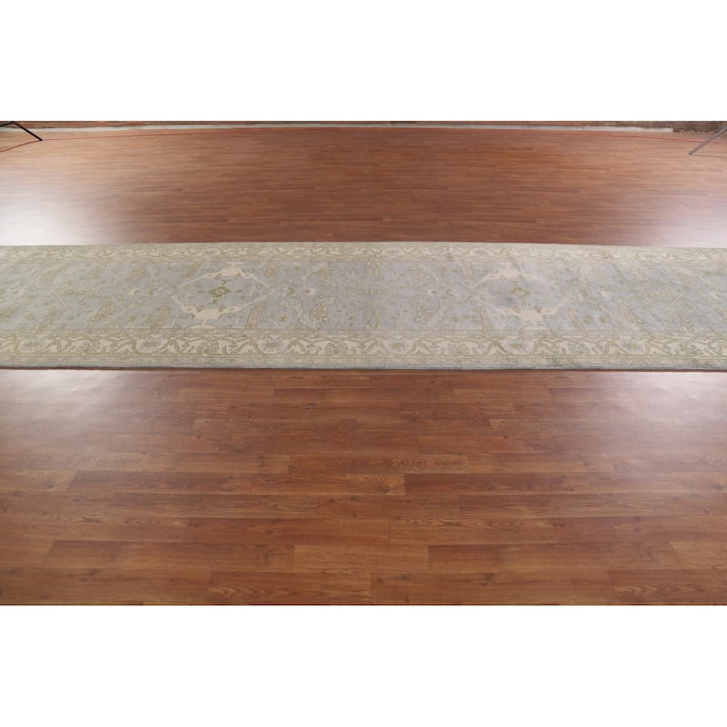 Blue All-Over Oushak Oriental Runner Rug Handmade Wool Carpet - 4'1" x 19'3"