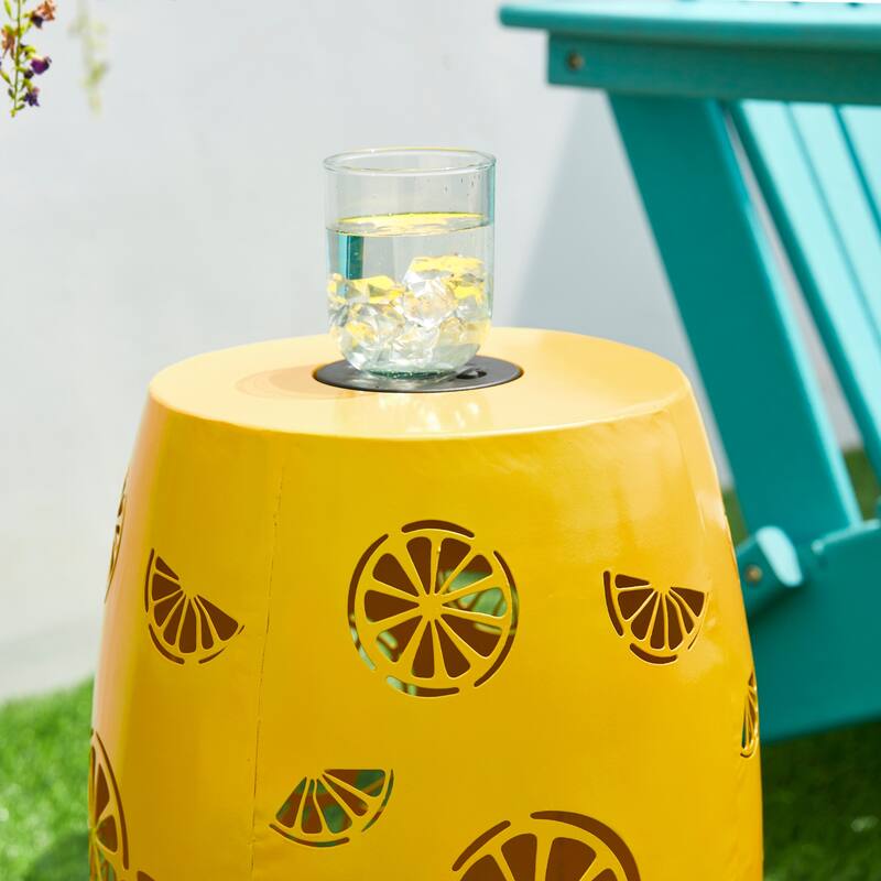 Glitzhome 18.5" Cutout Drum Silhouette Solar Garden Stool