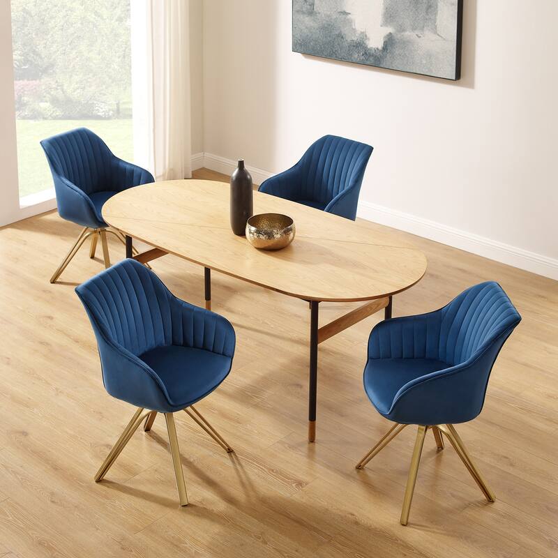 Art Leon Set of 2 Velvet Swivel Dining Chair with Golden Legs
