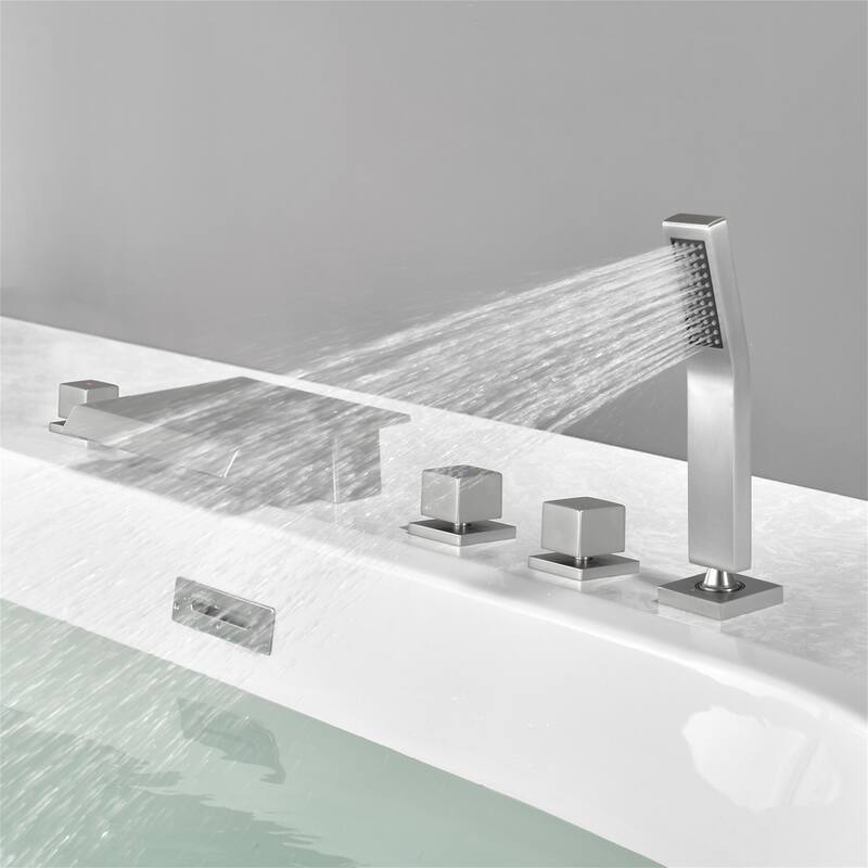 Waterfall Deck Mount Tub Faucet With Handheld Shower Brass Roman Bathtub Faucet Modern Tub Filler With Sprayer