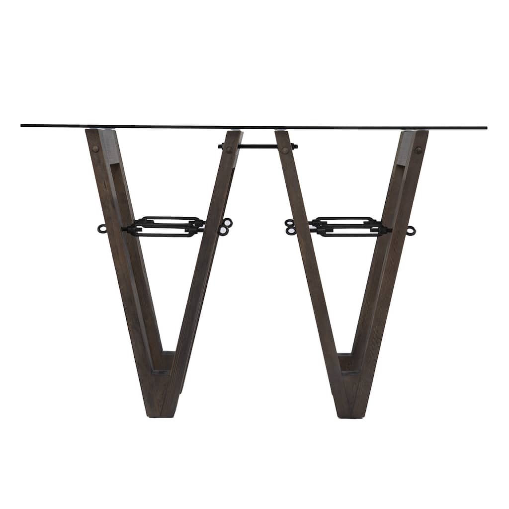 Clear Glass Reclaimed Wood Console Table with Abstract Base - 46” L x 18” W x 29.5” H