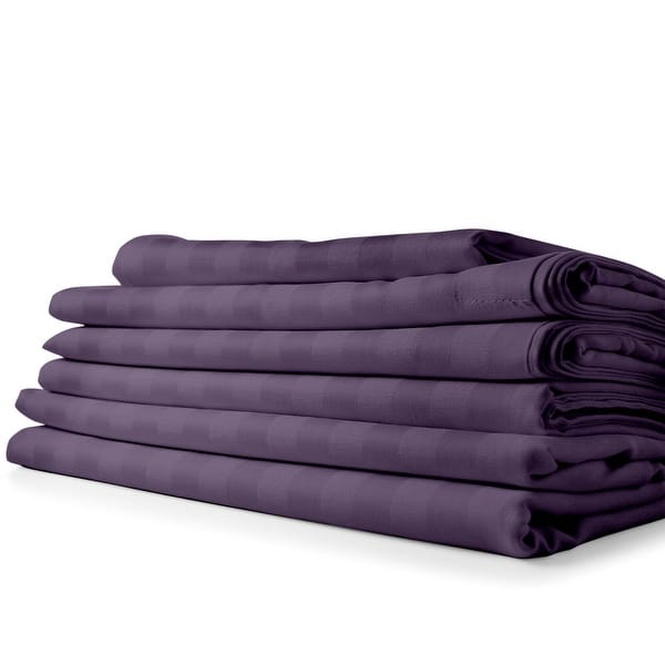 1800 Series Bamboo from Rayon Dobby Stripe Sheet Set Deep Pockets 4 Piece Set - Queen - Eggplant