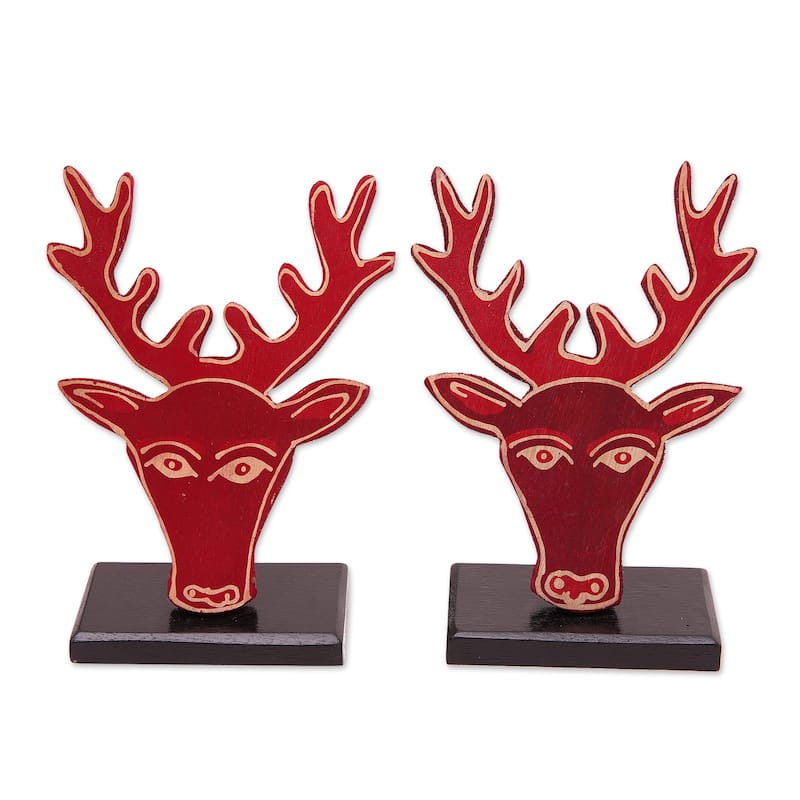 Novica Handmade Deer Red Wood Home Accents (Pair)