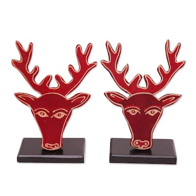 Novica Handmade Deer Red Wood Home Accents (Pair)