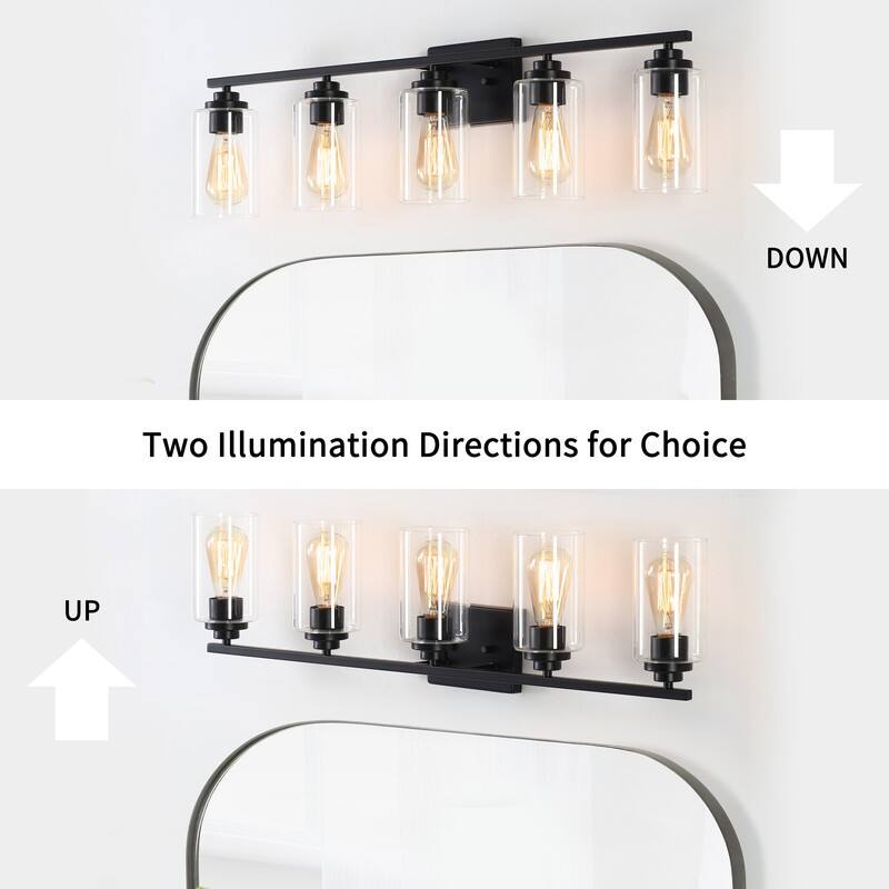 KAWOTI 5-Light Dimmable Bathroom Vanity Light with Clear Glass Shade
