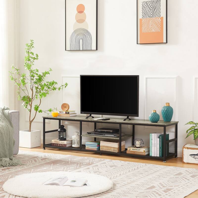 Javlergo TV Stand Industrial Entertainment Center Media Console Table with Storage and Mesh Shelf for Living Room/Bedroom, Grey