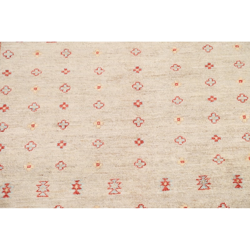 Vegetable Dye Tribal Geometric Kazak Area Rug Hand-knotted Wool Carpet - 4'0" x 5'7"