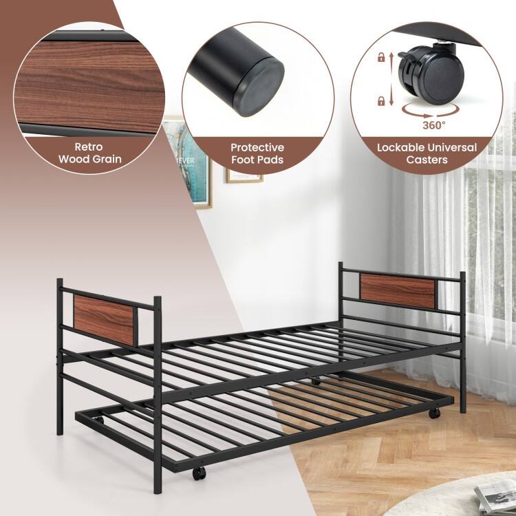 Space-Saving Twin Daybed with Trundle and Lockable Design
