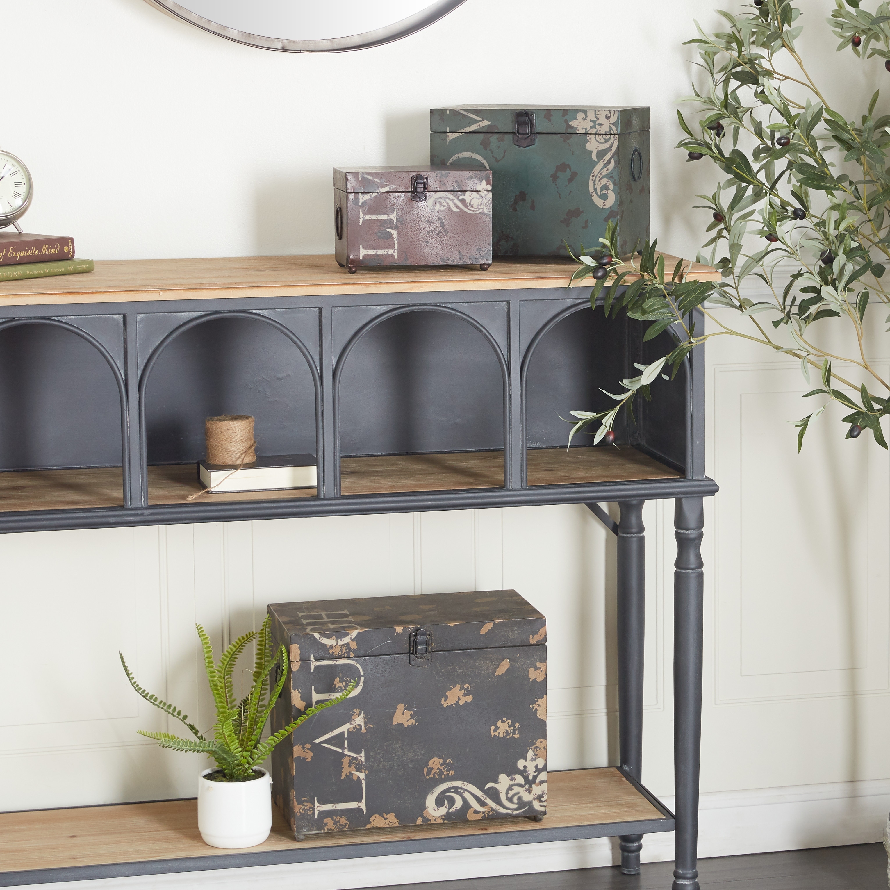 Copper Iron Storage Trunk Set - Green