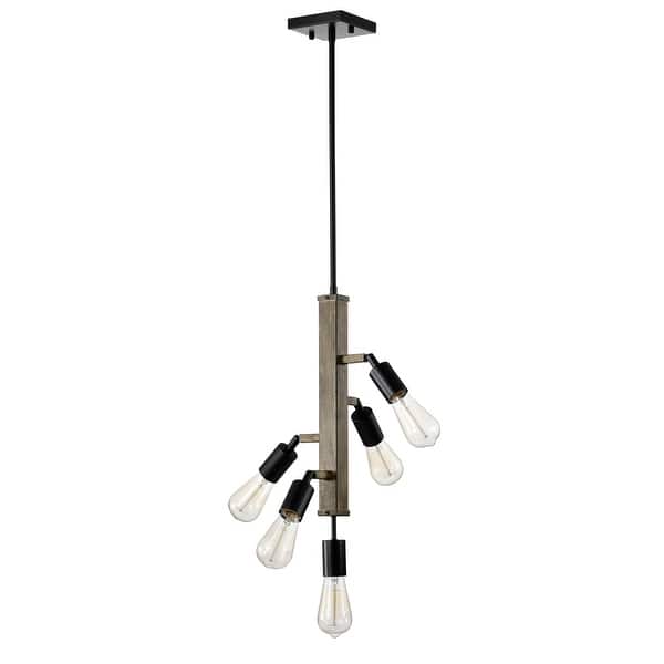 Abrome Matte Black and Wood Grain Finish 5Light Pendant Ceiling Light Bed Bath & Beyond