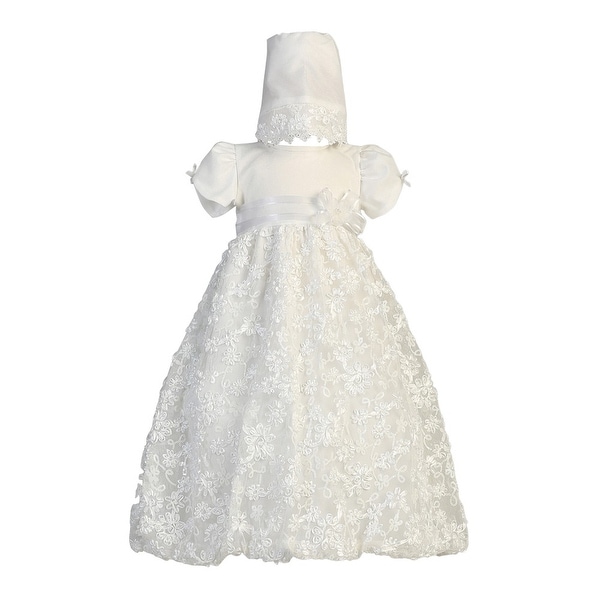 Baby Girls Long Sleeve Christening Dress Classic Embroidered Baptism Tulle Dress