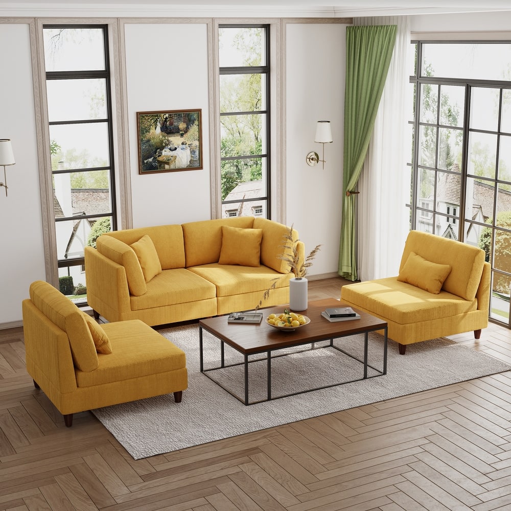 Modern Modular Corduroy Sectional Sofa with Ottoman