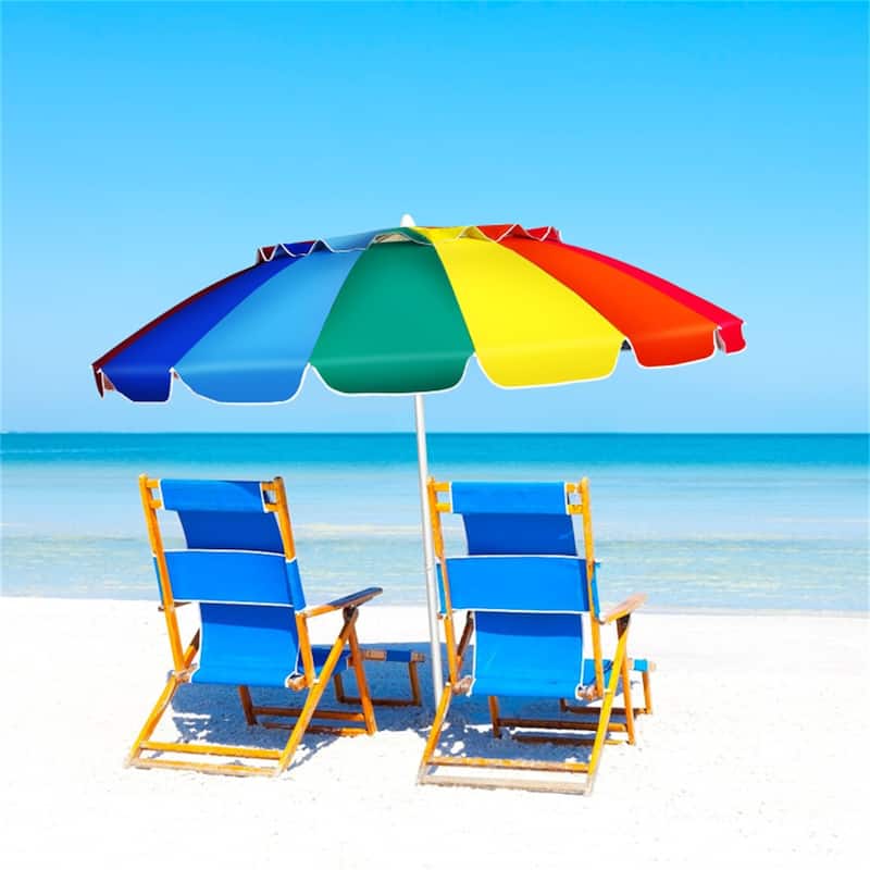 Large 8ft Beach Umbrella with Tilt and 16 Fiberglass Ribs for Beach or Patio Carry Bag Included