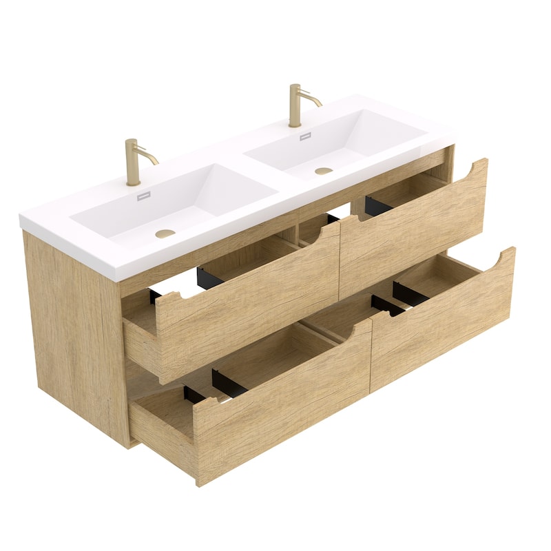 Prismis 60" 72" 84" Wall-Mount Premium Bathroom Vanity with Integrated Sink
