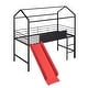 preview thumbnail 13 of 13, Elegant Twin Size Metal Loft House Bed With Slide & Two-sided writable Wooden Board, Solid & Sturdy, Open Design Concept, Red
