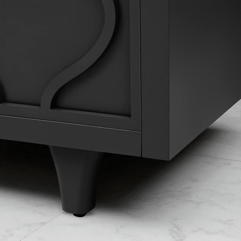 Modern Sideboard Storage Cabinet with Embossed Curved Doors and Adjustable Shelves, 60" Wooden Cabinet for Entryway