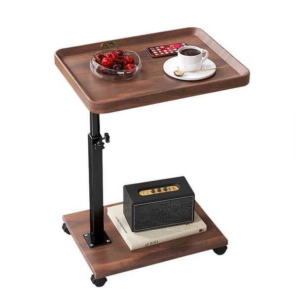 End Table, C Table Adjustable Height 360° Swivel TV Tray Table, Couch Tables Side Tables With Wheels, Rotatable Table