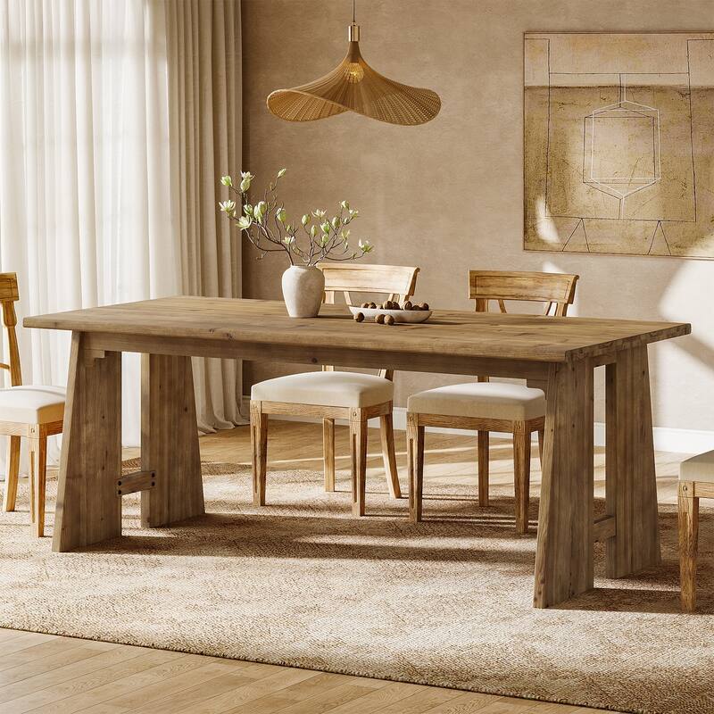 70.9" Solid Wood Kitchen Dining Table with Unique Base - Brown
