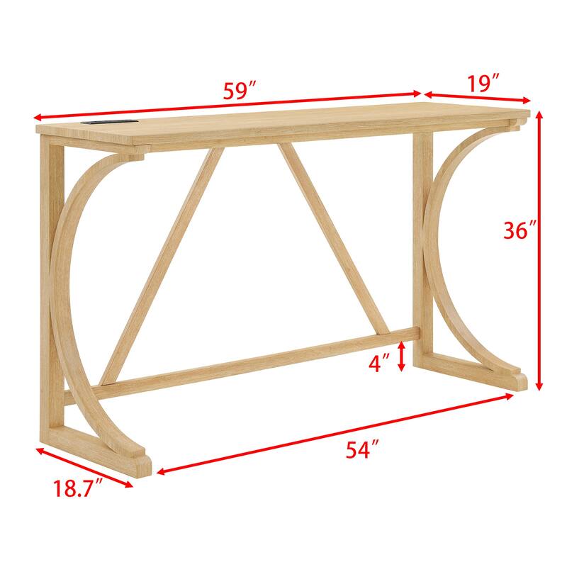 59" Bar Table Set with Power Outlet, Industrial Breakfast Table with 3 Stools, 4 Piece Counter Height Bar Table and Chair Set