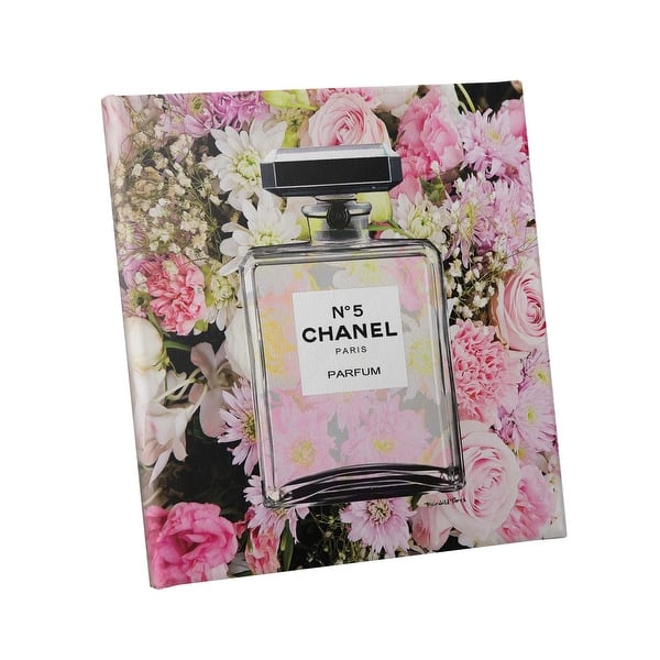 Fairchild Paris Chanel Bottle Pink Floral Canvas Wall Art 30" x 30