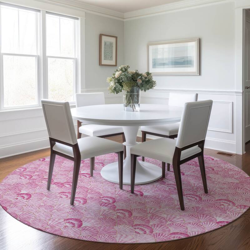 Premium Washable Super Soft Coastal Seashell Mayfield Rug - Pink - 8' x 8' - Round