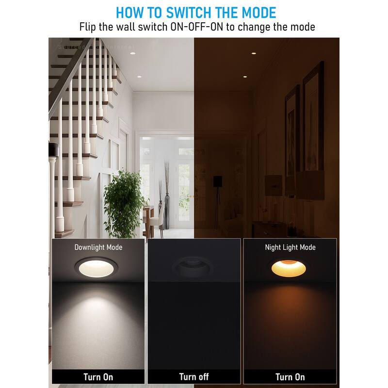5CCT 2" LED Recessed Light with Night Light, Anti-Glare, Dimmable - 2in