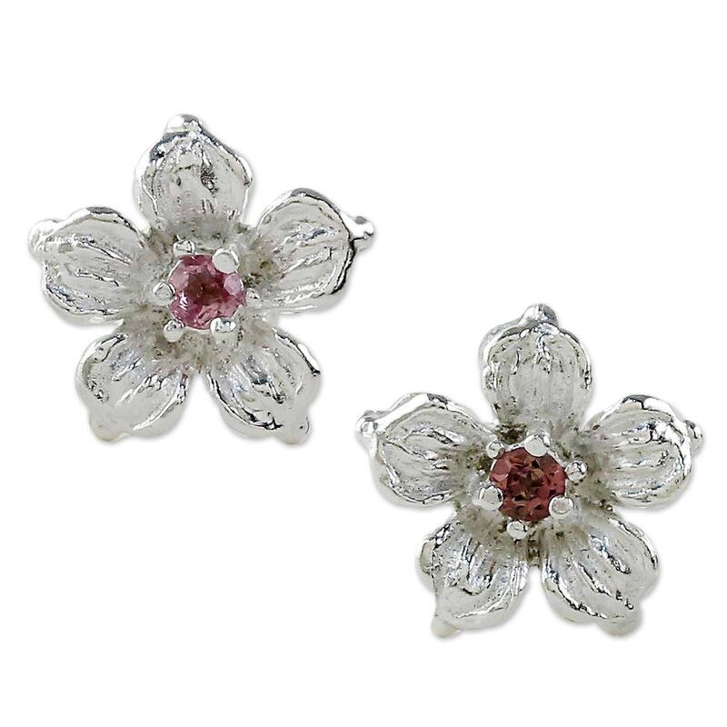 Handmade Sterling Silver 'Winter Blooms' Tourmaline Earrings (Thailand) - 0.4L*0.4W - 0.4L*0.4W - Pink - Silver - Tourmaline - White