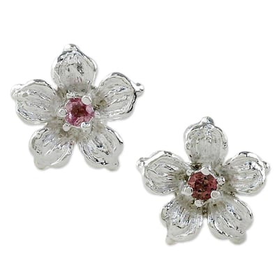 Handmade Sterling Silver 'Winter Blooms' Tourmaline Earrings (Thailand) - 0.4L*0.4W