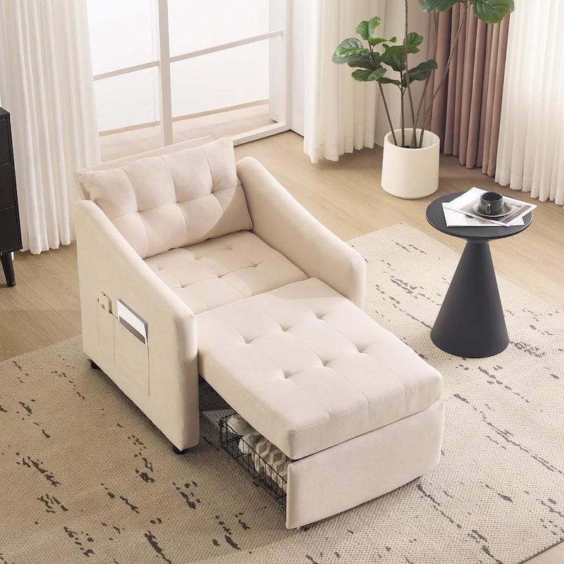 Bezseller Convertible Sofa Bed Chair, 3-in-1 Sleeper Chair with Storage Drawer, Light Gray - Beige