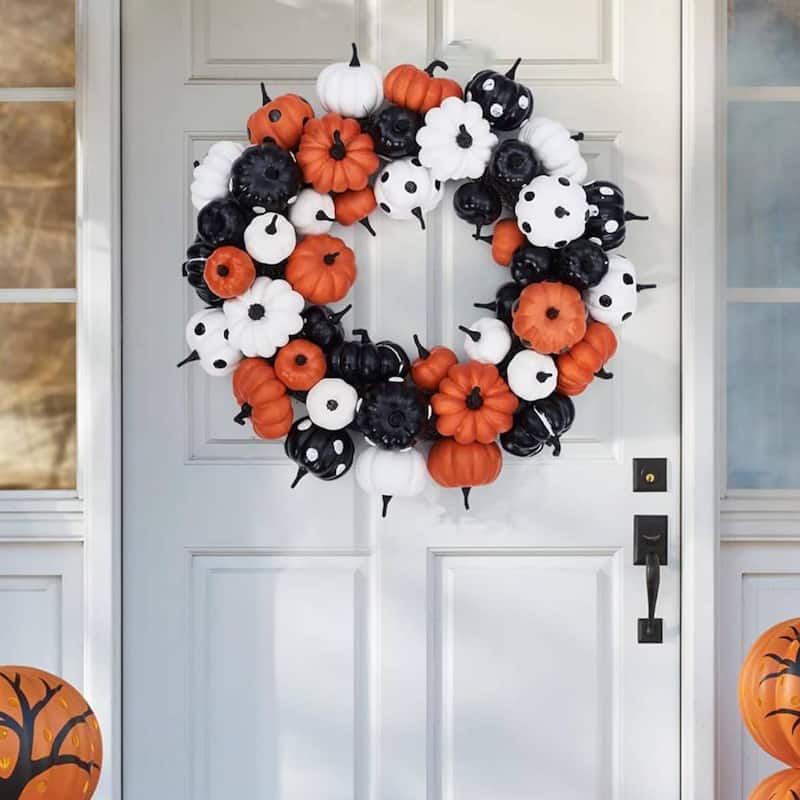 18 Inch Fall Halloween Pumpkin Wreath for Home Party Decor - N/A - White