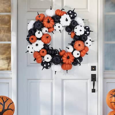 18 Inch Fall Halloween Pumpkin Wreath for Home Party Decor - N/A