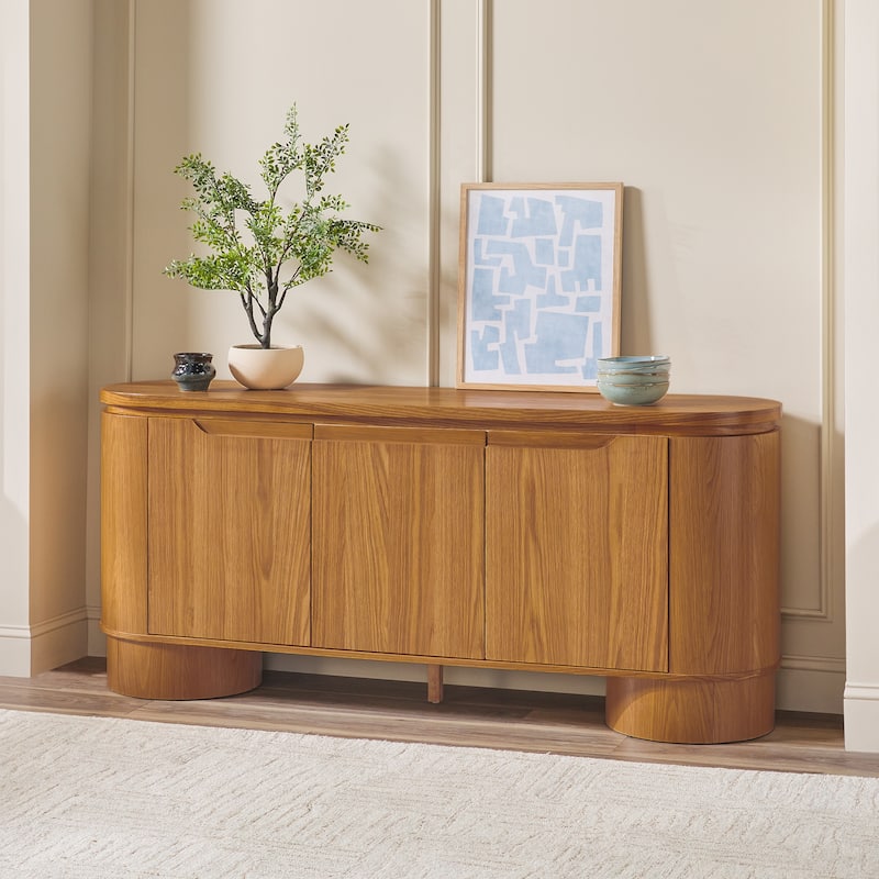 Walker Edison Modern Large Curved Solid Oak Wood Veneer Sideboard