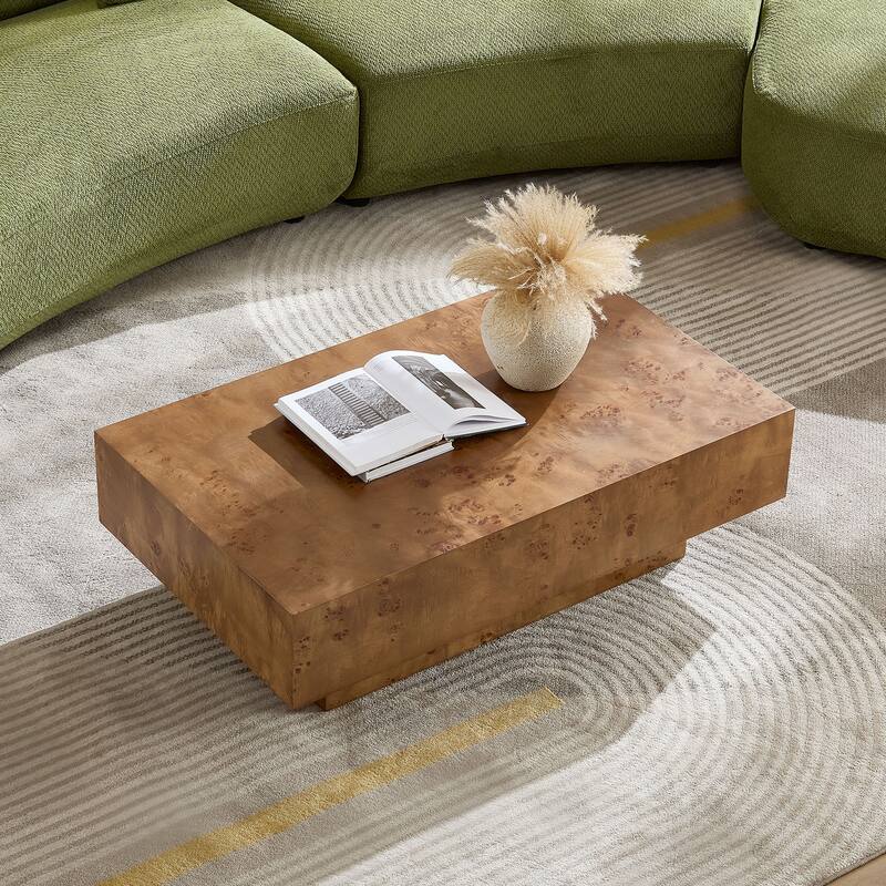43.31" Mid-Century Modern Rectangle Burl Wood Veneer Coffee Table
