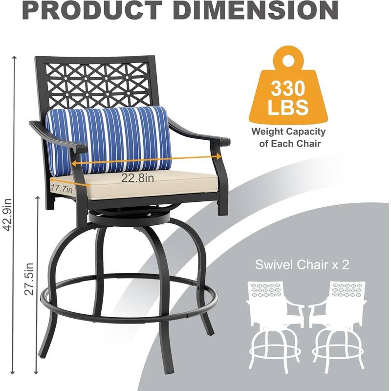 Outdoor Swivel Bar Stools Counter Height with Cushion, 4PCS Patio Bar Stools with Armrest