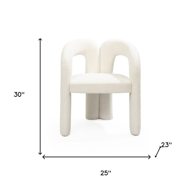 HomeRoots White Boucle Partially Open Back Dining Arm Chair - 25.00 in. x 30.00 in. x 23.00 in.