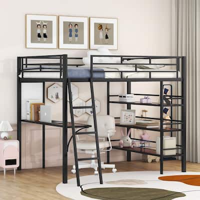 Loft Metal Bed with Shelves