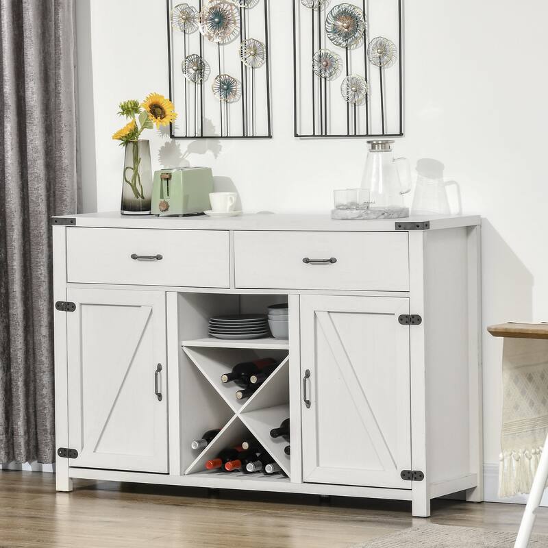 HomCom Wooden Farmhouse Sideboard Storage Buffet Cabinet - White