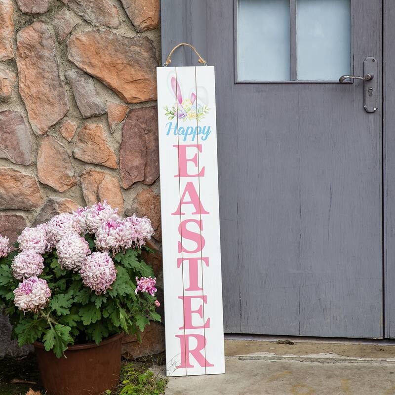 Glitzhome 42"H Wooden "HAPPY EASTER" Standing Hanging Porch Sign for Front Door