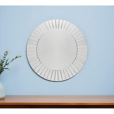 HomeRoots 24" Clear Round Beveled Glass Framed Accent Mirror - 23.6' X '23.6' X '0.8