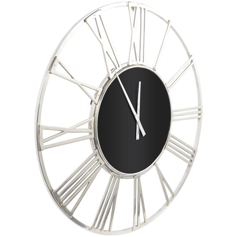 Silver Aluminum Metal Open Frame Geometric Decorative Wall Clock with Black Glass Center