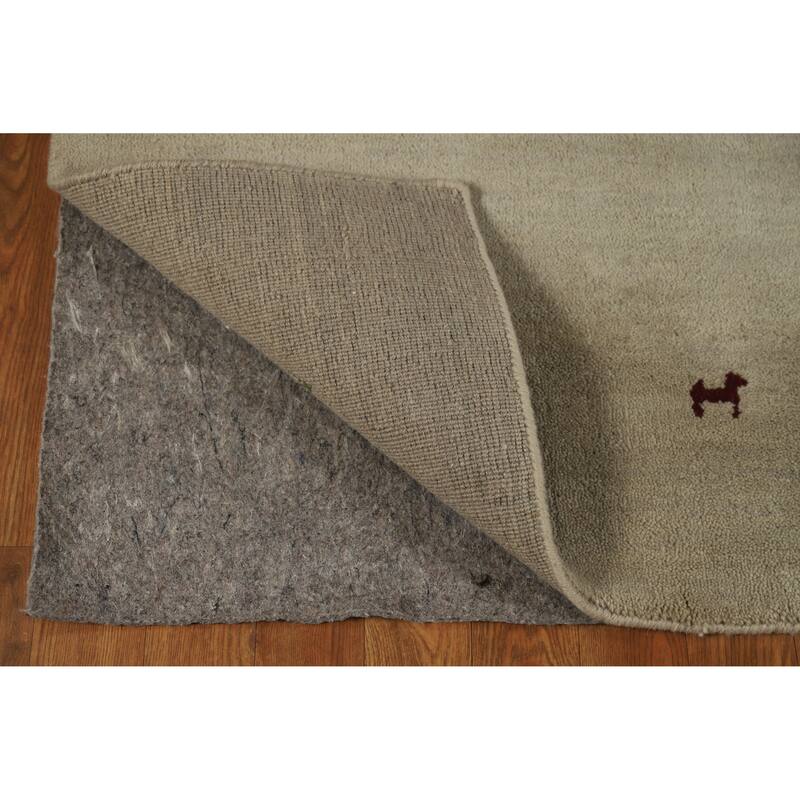 Hand Knotted Oriental 100% Wool Carpet Tribal Animal Pictorial Beige & Ivories Gabbeh Area Rug - 6' 6'' X 4' 7''